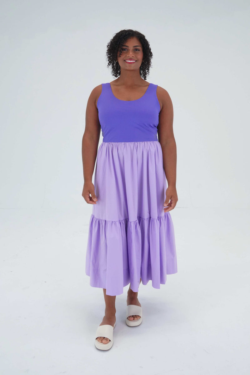Dress with pockets and built in shelf bra in lilac size extra small