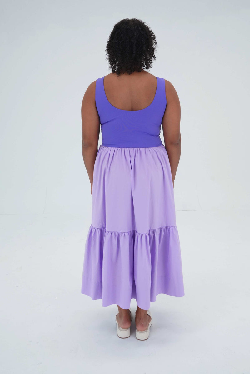 Dress with pockets and built in shelf bra in lilac size extra small